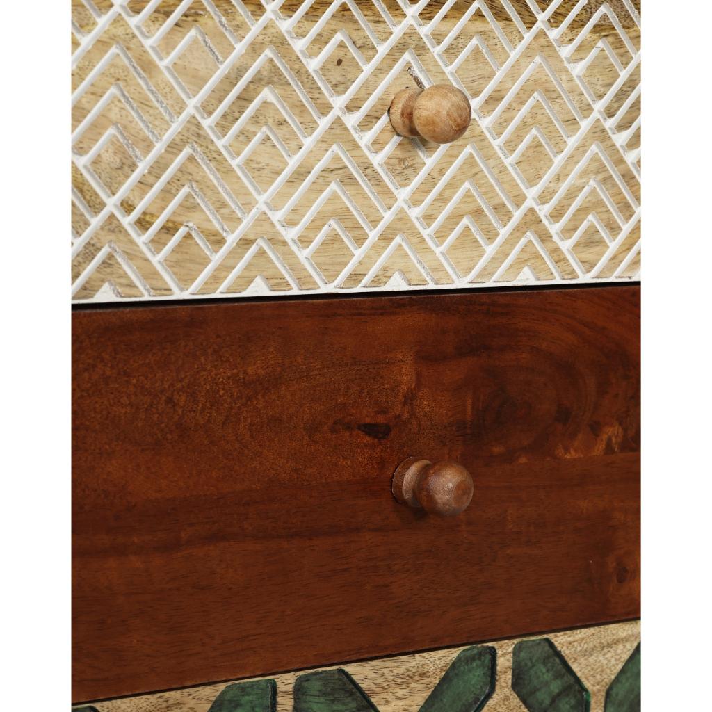 Solid Wood TV Unit with Patterned Drawer Panels