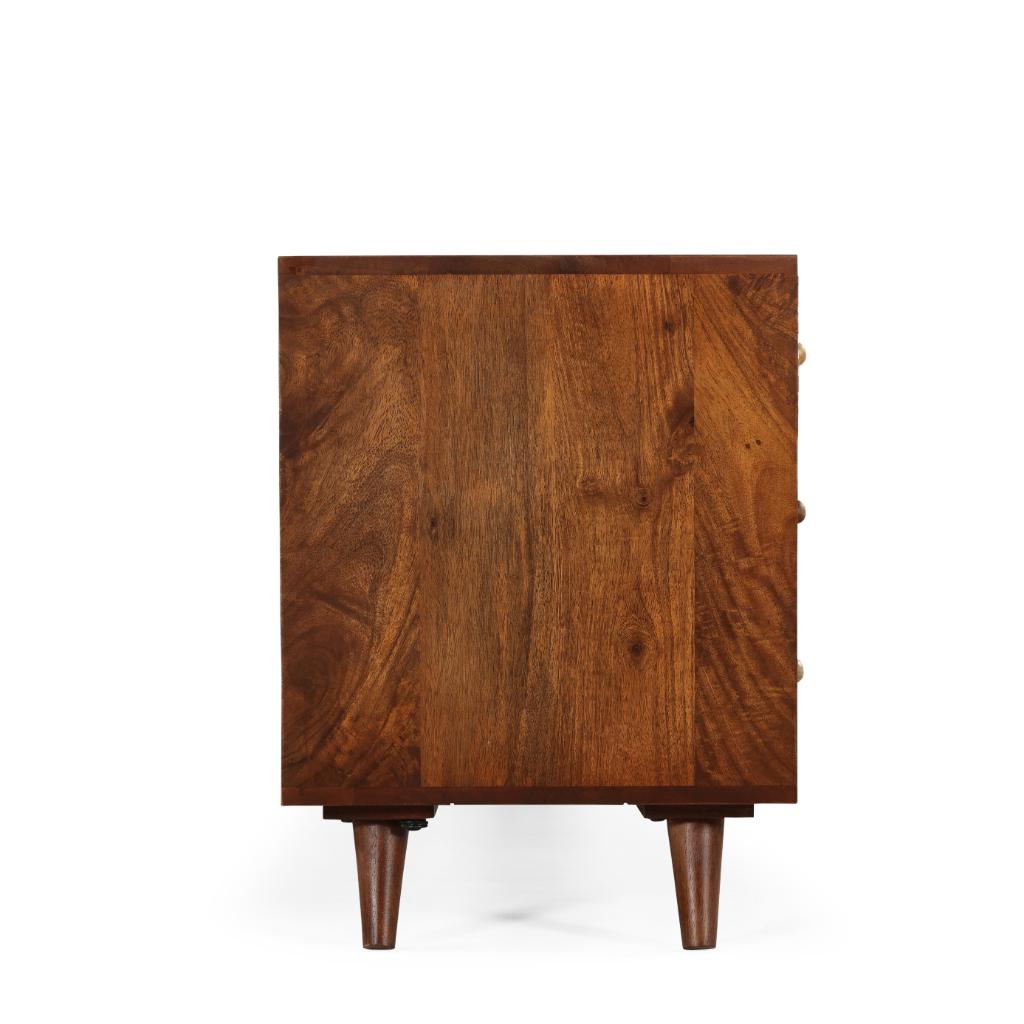 Solid Wood TV Unit with Patterned Drawer Panels