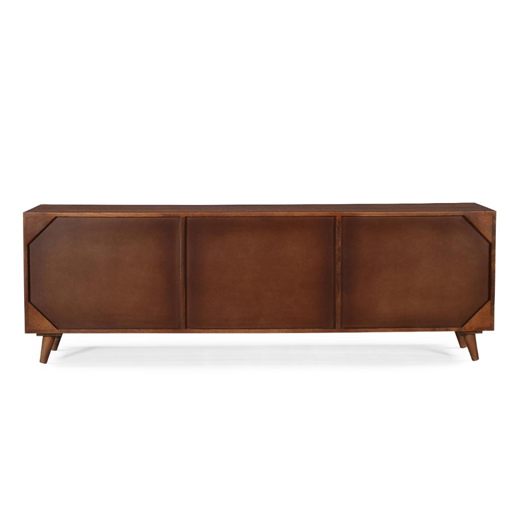 Solid Wood TV Unit with Patterned Drawer Panels