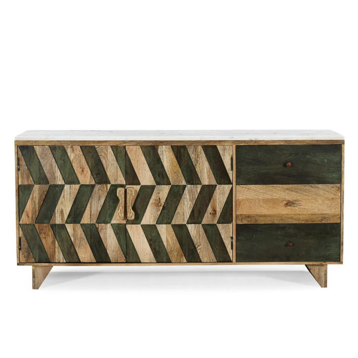 Solid Wood Sideboard with Geometric Pattern Panels