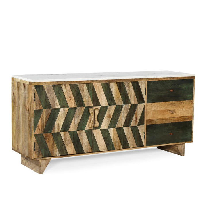 Solid Wood Sideboard with Geometric Pattern Panels