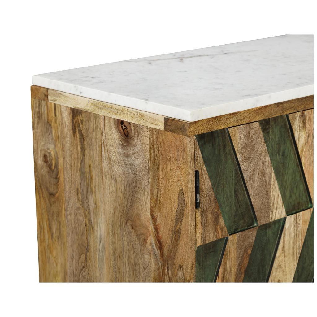 Solid Wood Sideboard with Geometric Pattern Panels