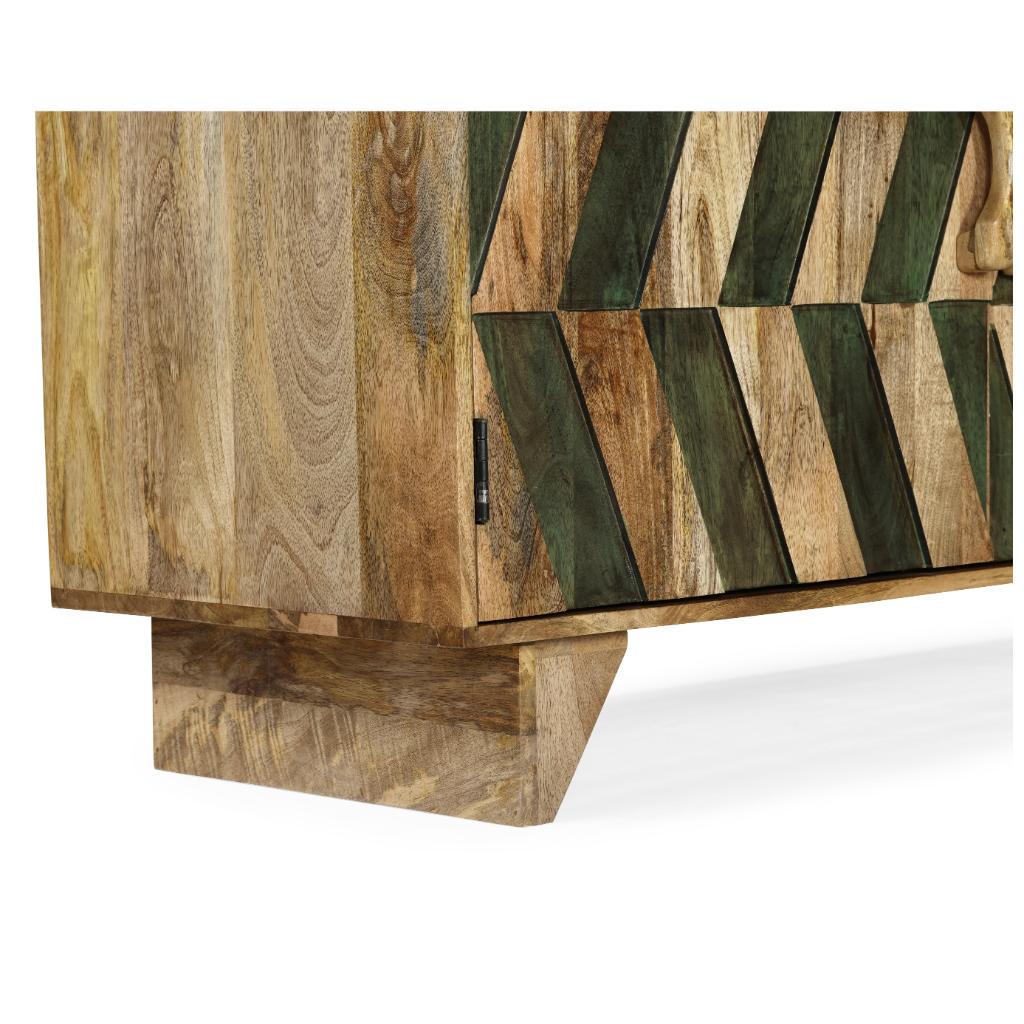 Solid Wood Sideboard with Geometric Pattern Panels