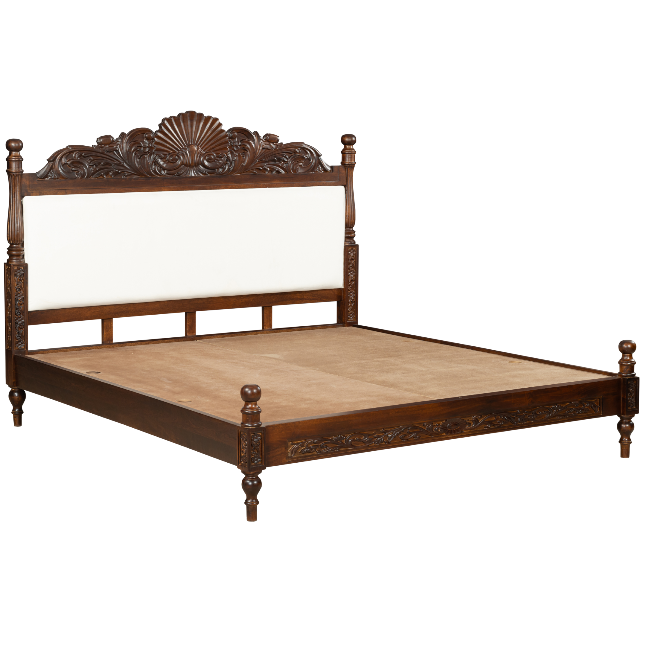 Imperial Shellwood Bedframe: A Regal Harmony of Carving & Comfort