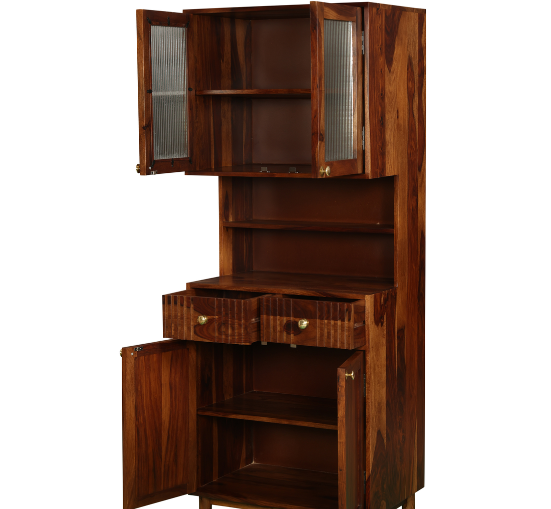 Solid Wood Storage Cabinet: Tall Multi-Shelf Cupboard with Drawers