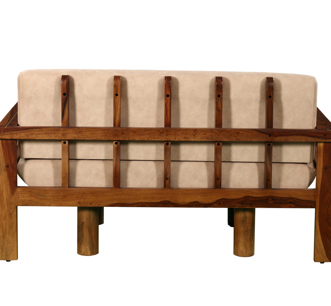 Ivory Crest 2-Seater Sofa: Compact Comfort with Solid Wood Craft