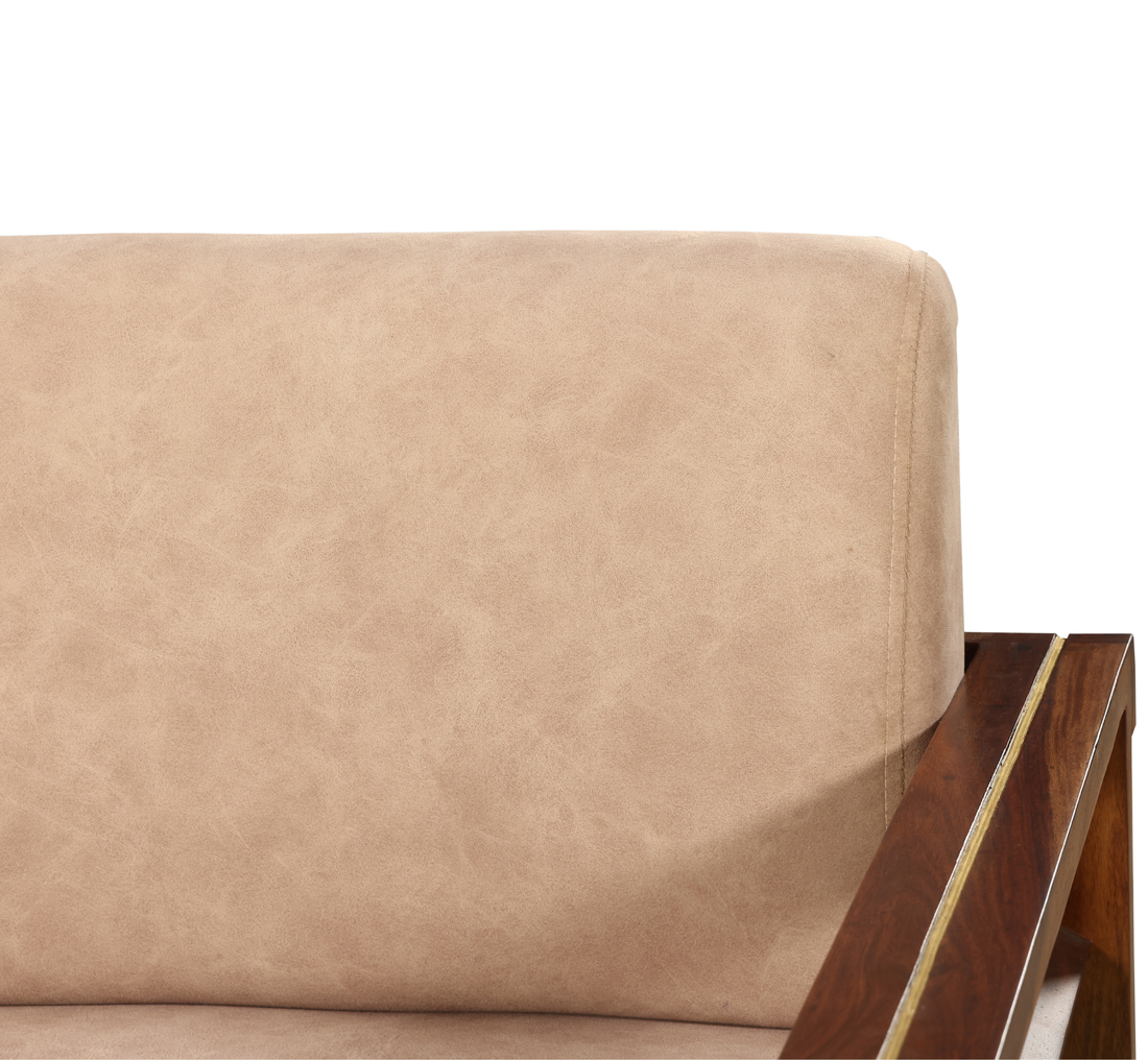 Ivory Crest 2-Seater Sofa: Compact Comfort with Solid Wood Craft