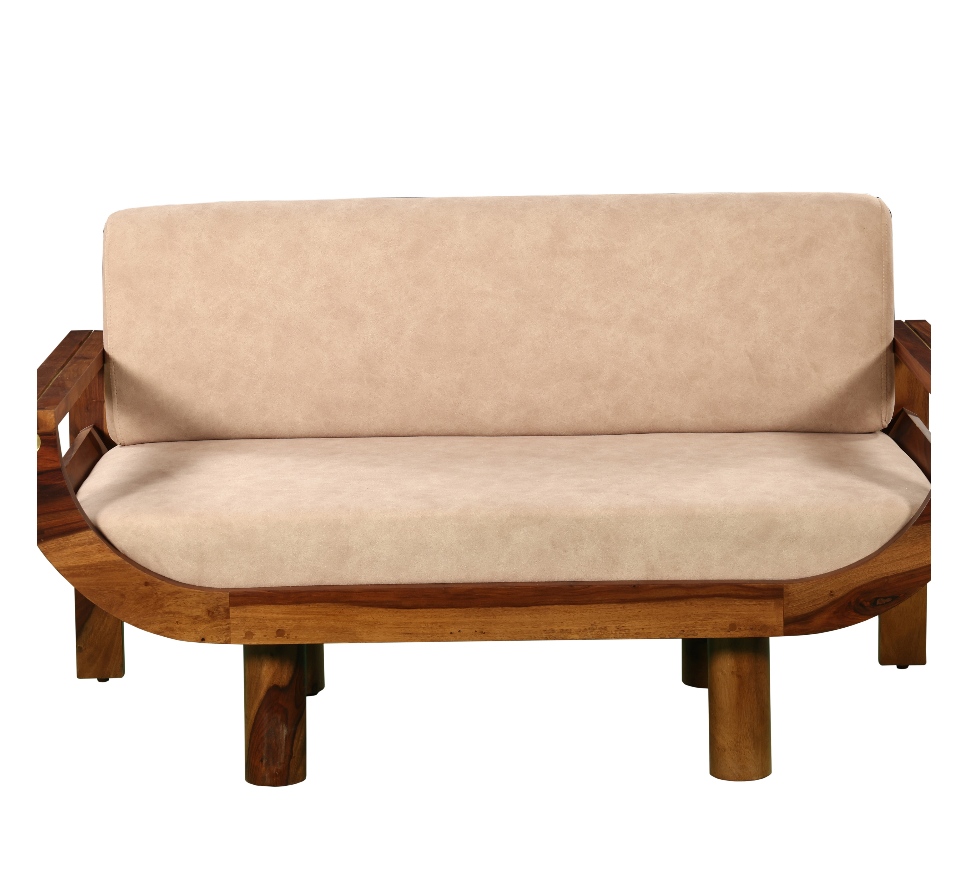 Ivory Crest 2-Seater Sofa: Compact Comfort with Solid Wood Craft