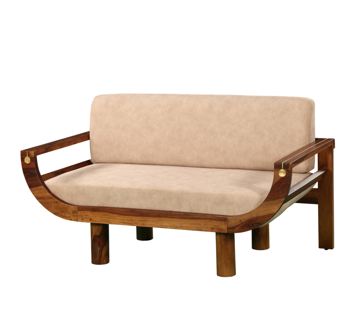 Ivory Crest 2-Seater Sofa: Compact Comfort with Solid Wood Craft