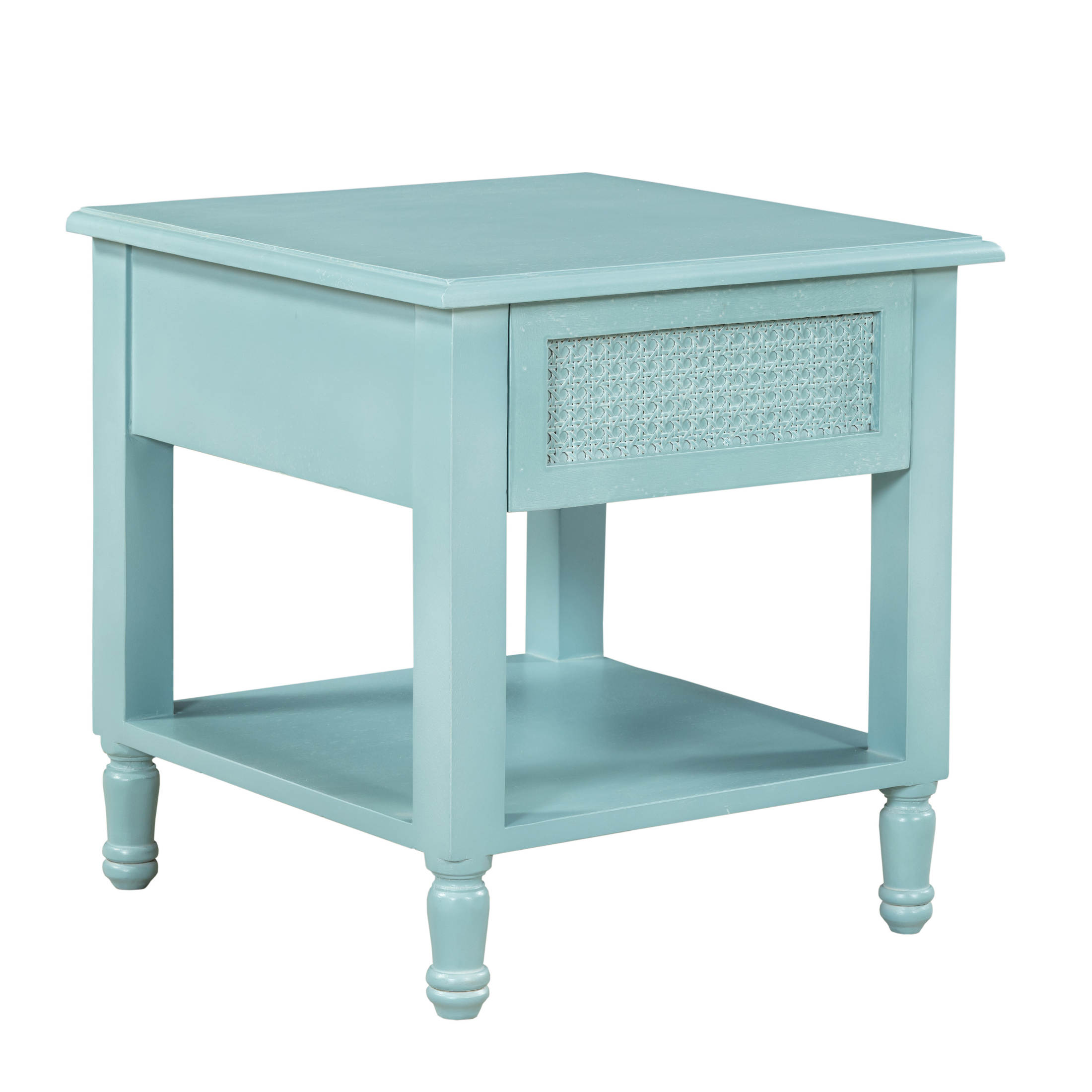 Azure Woven Nightstand: A Calm Blend of Texture & Timeless Charm