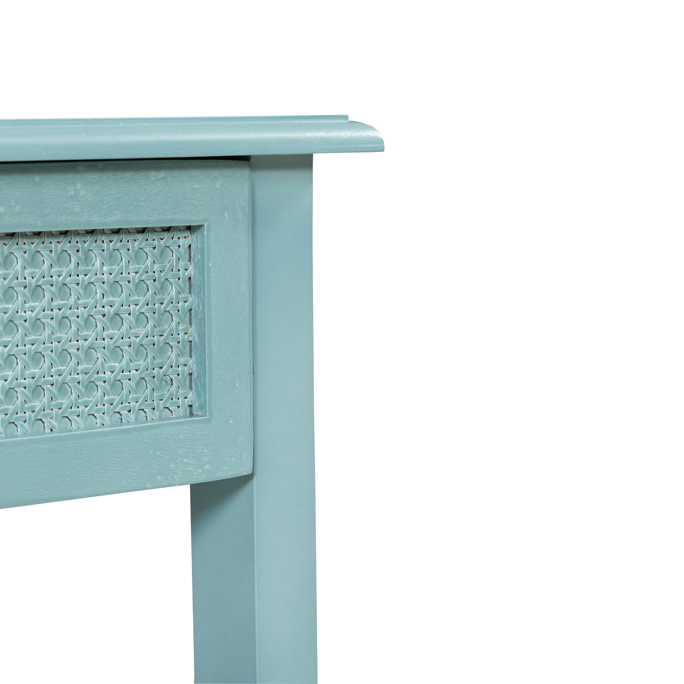 Azure Woven Nightstand: A Calm Blend of Texture & Timeless Charm
