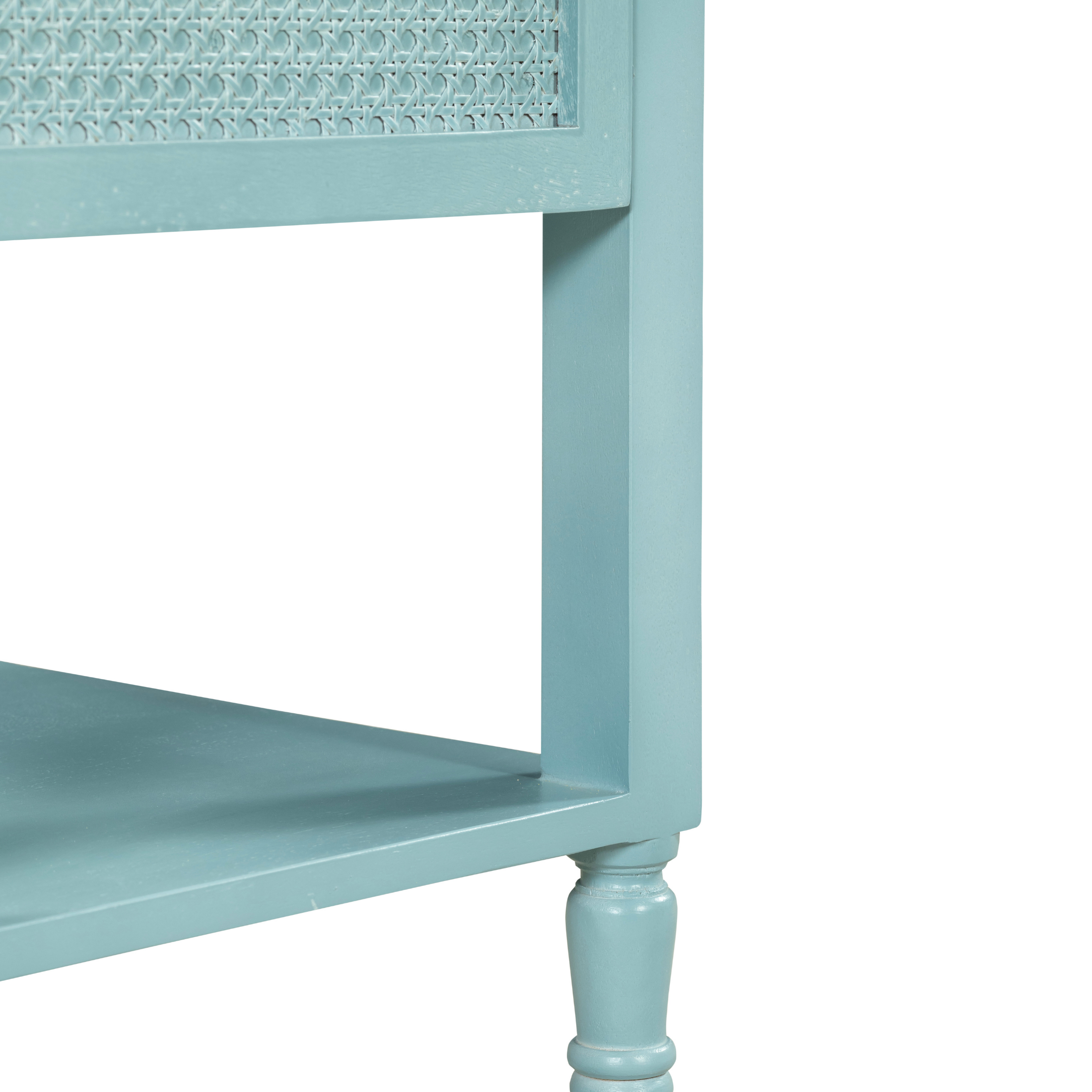Azure Woven Nightstand: A Calm Blend of Texture & Timeless Charm