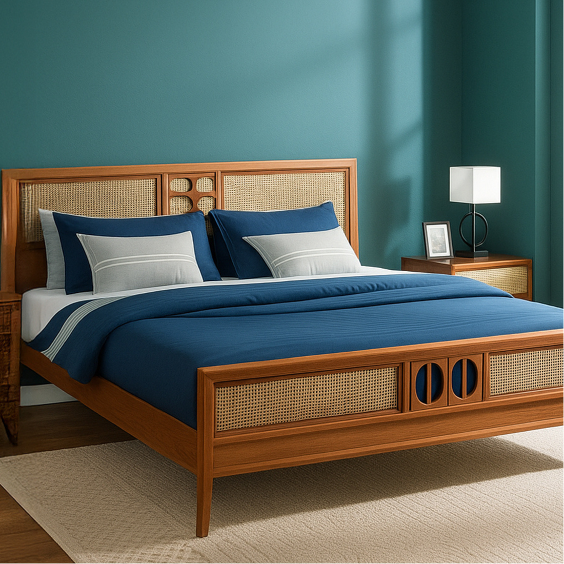 Mid-Century Scalloped Upholstered Bed Frame