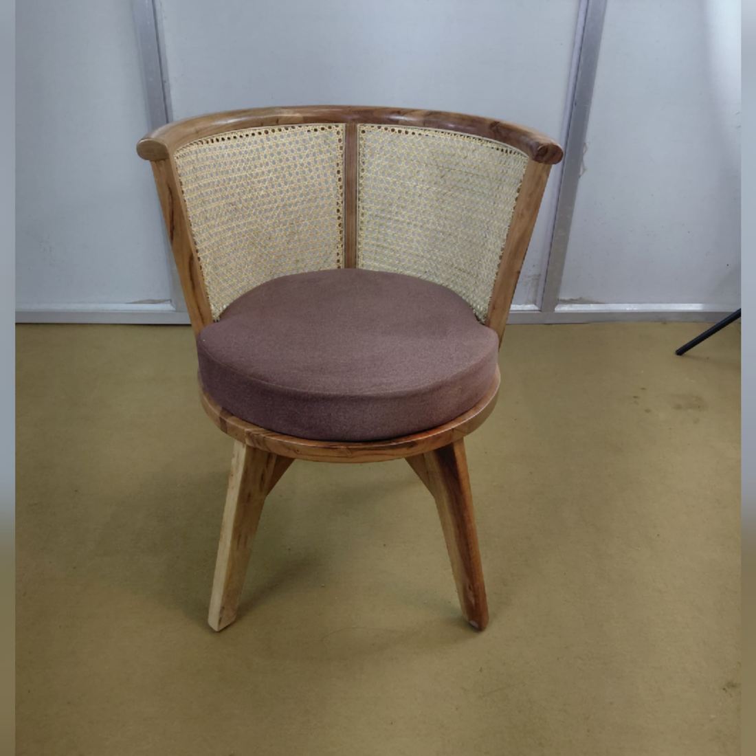 Artisanal Teak Barrel Chair with Cane Inlay