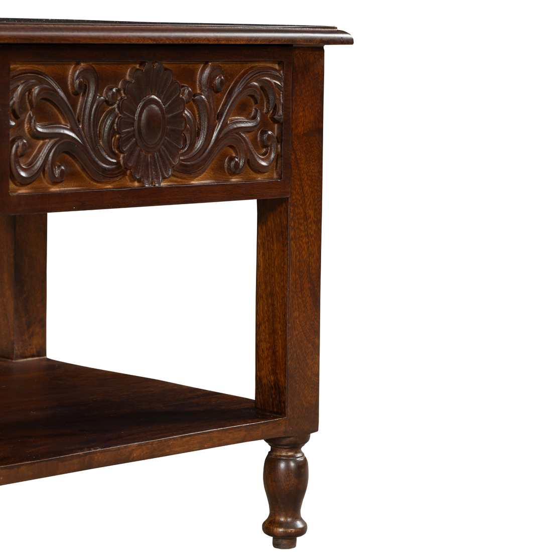 Regal Bloom Nightstand: A Sculpted Statement of Heritage & Warmth