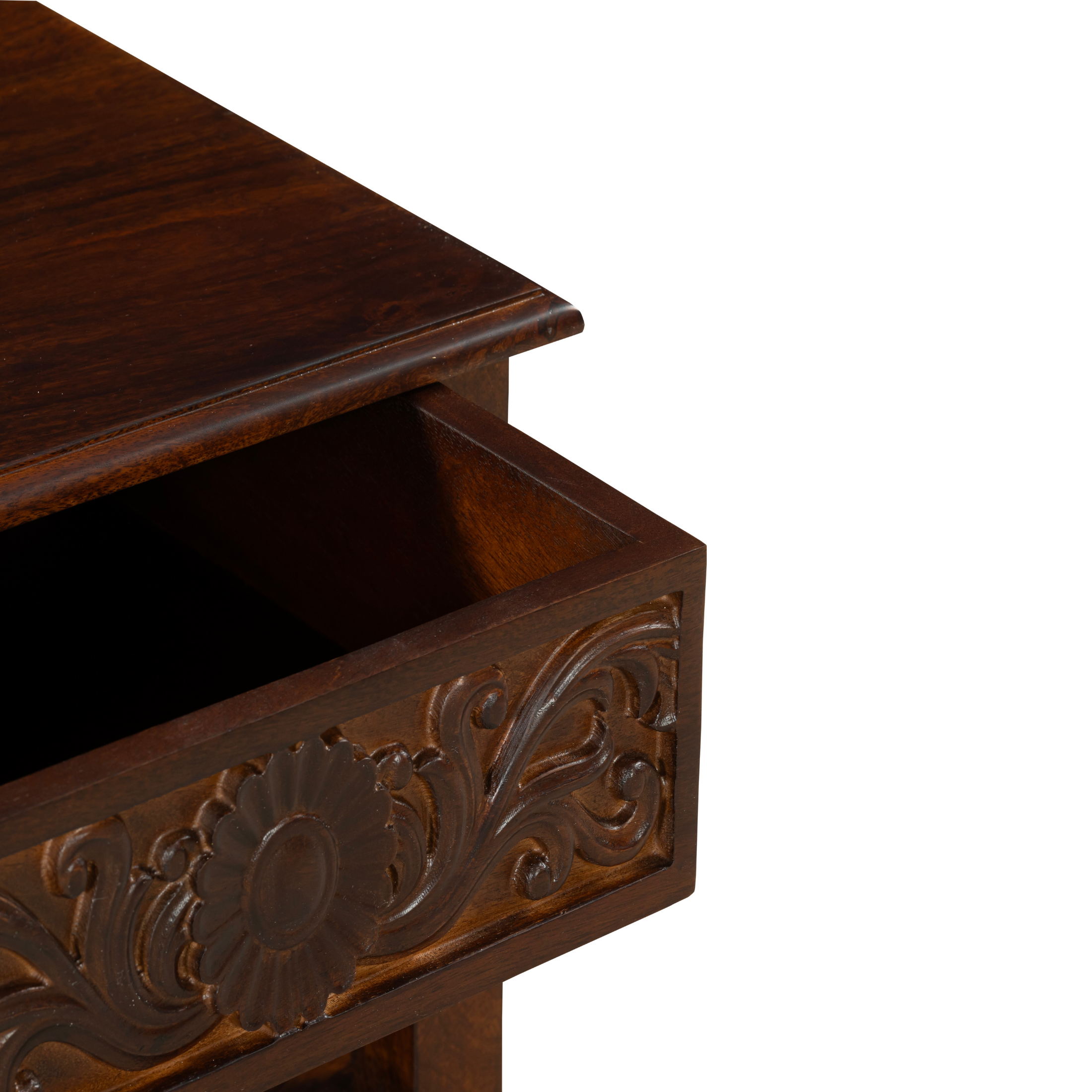Regal Bloom Nightstand: A Sculpted Statement of Heritage & Warmth