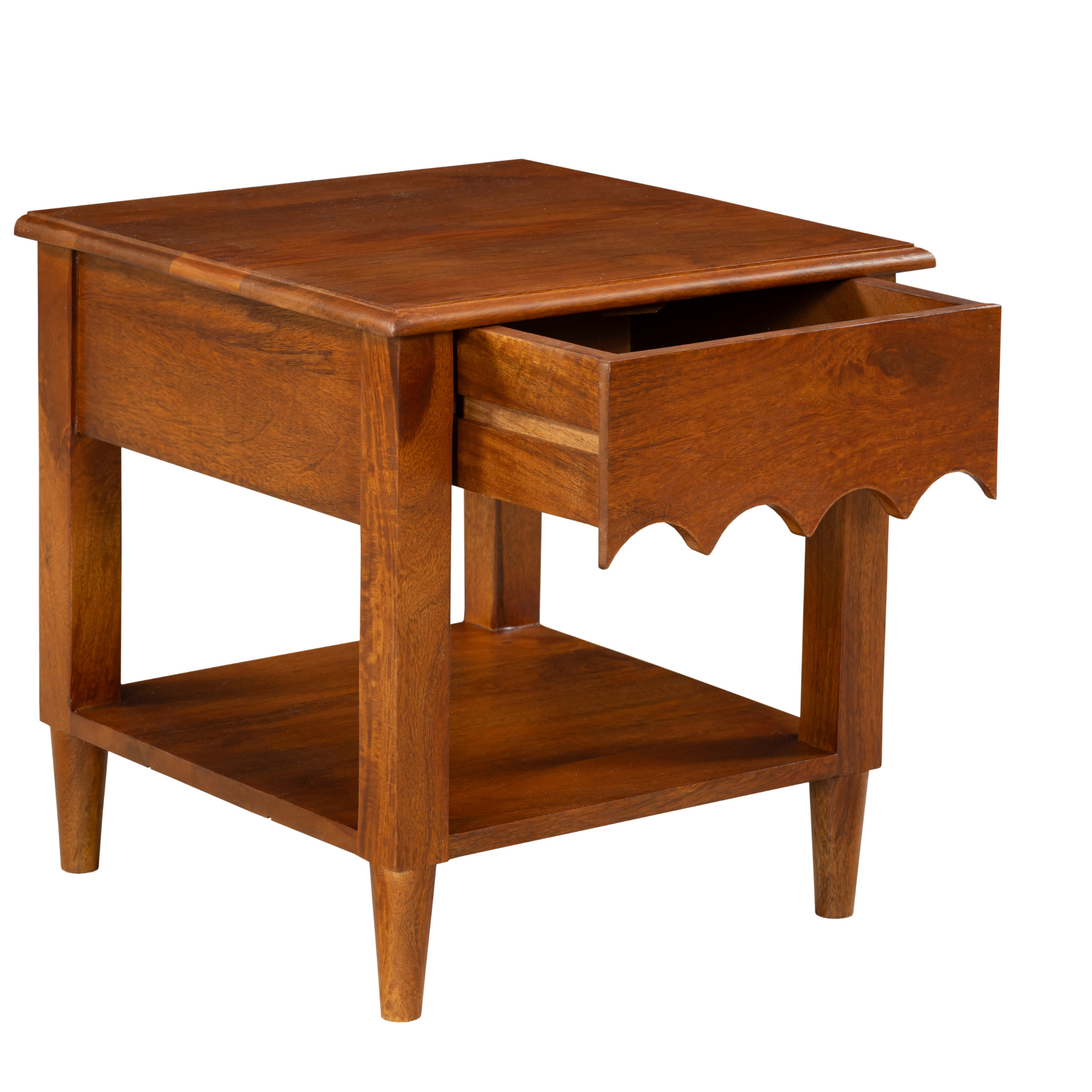 Scallop Edge Nightstand: A Warm Blend of Simplicity & Subtle Charm