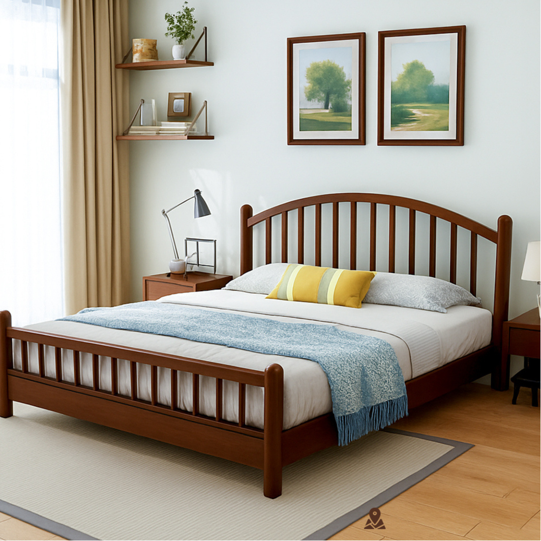 Heritage Mahogany Trundle Bed with Integrated Bookshelf