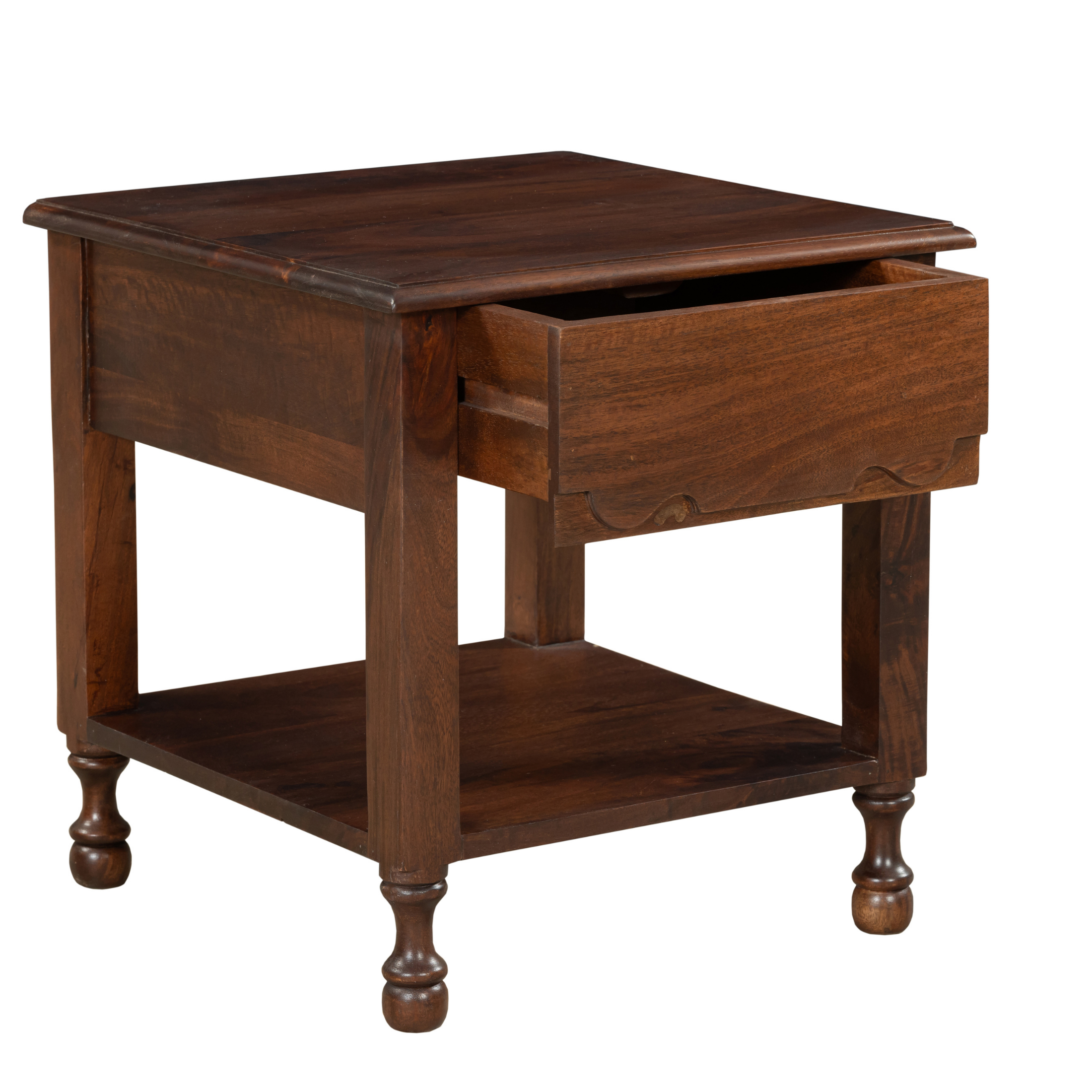 Walnut Crest Nightstand: A Classic Fusion of Warmth & Subtle Detailing