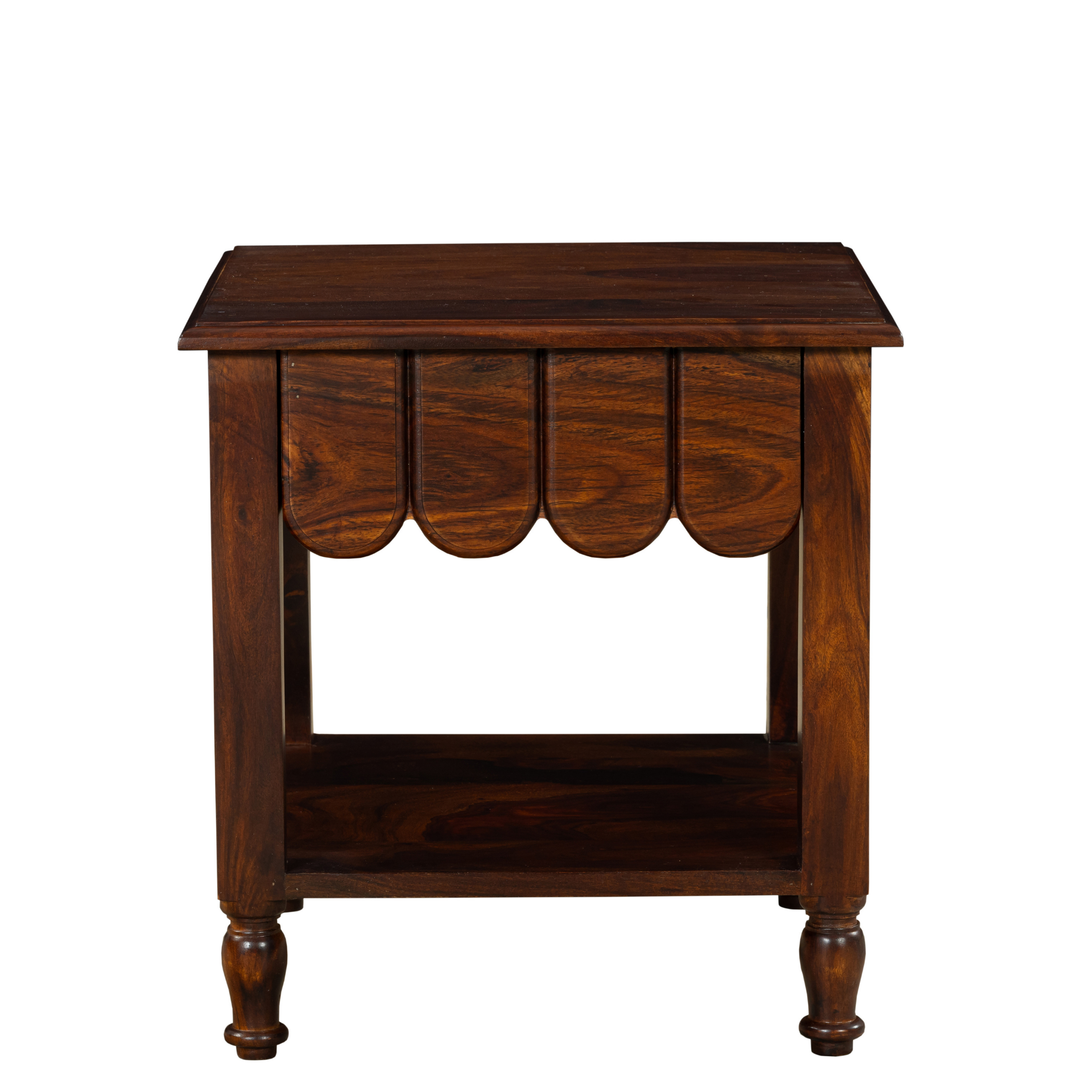 Heritage Scallop Nightstand: A Curved Classic in Rich Wood Tones
