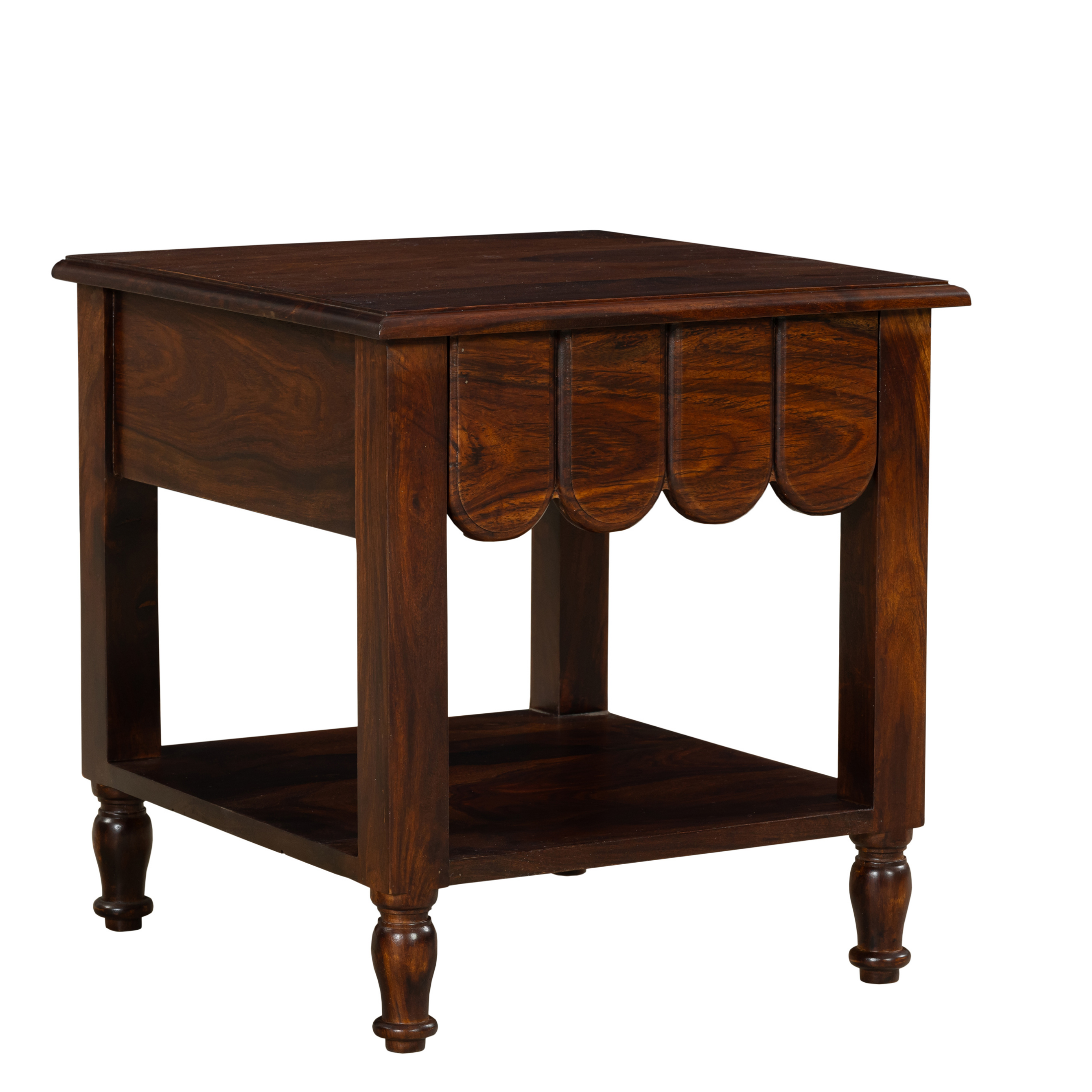 Heritage Scallop Nightstand: A Curved Classic in Rich Wood Tones