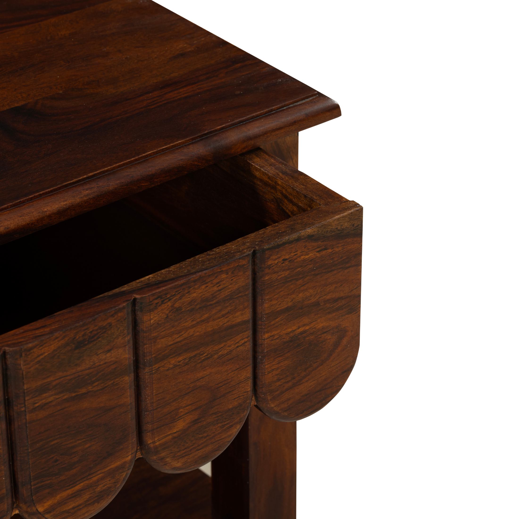 Heritage Scallop Nightstand: A Curved Classic in Rich Wood Tones