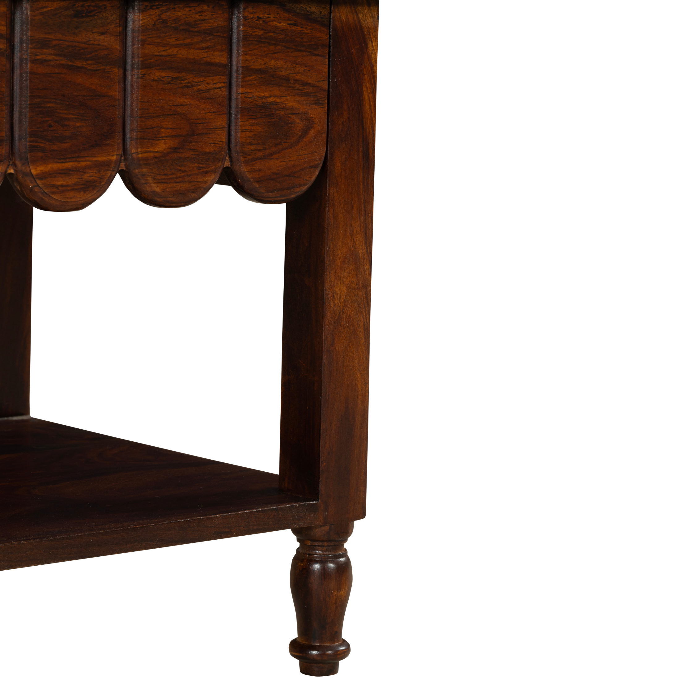 Heritage Scallop Nightstand: A Curved Classic in Rich Wood Tones