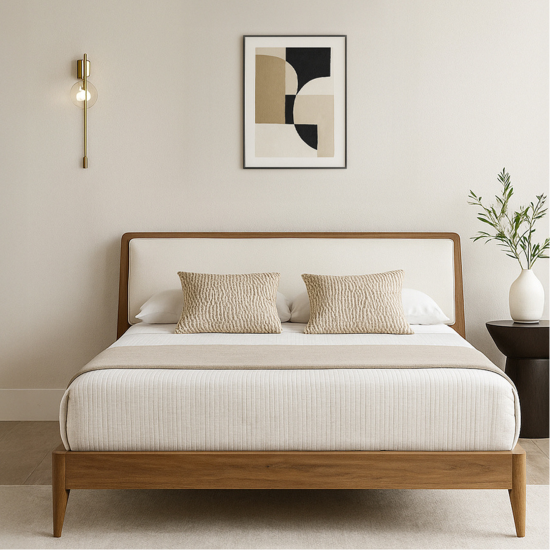 Mid-Century Scalloped Upholstered Bed Frame