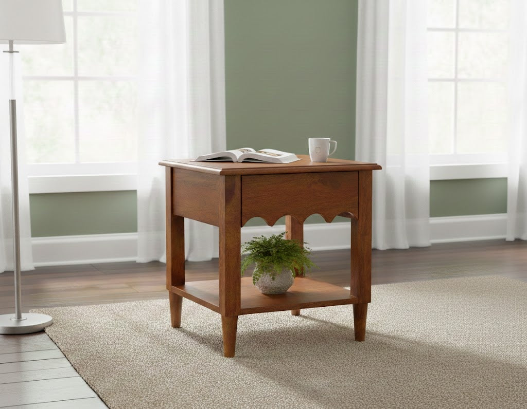 Scallop Edge Nightstand: A Warm Blend of Simplicity & Subtle Charm