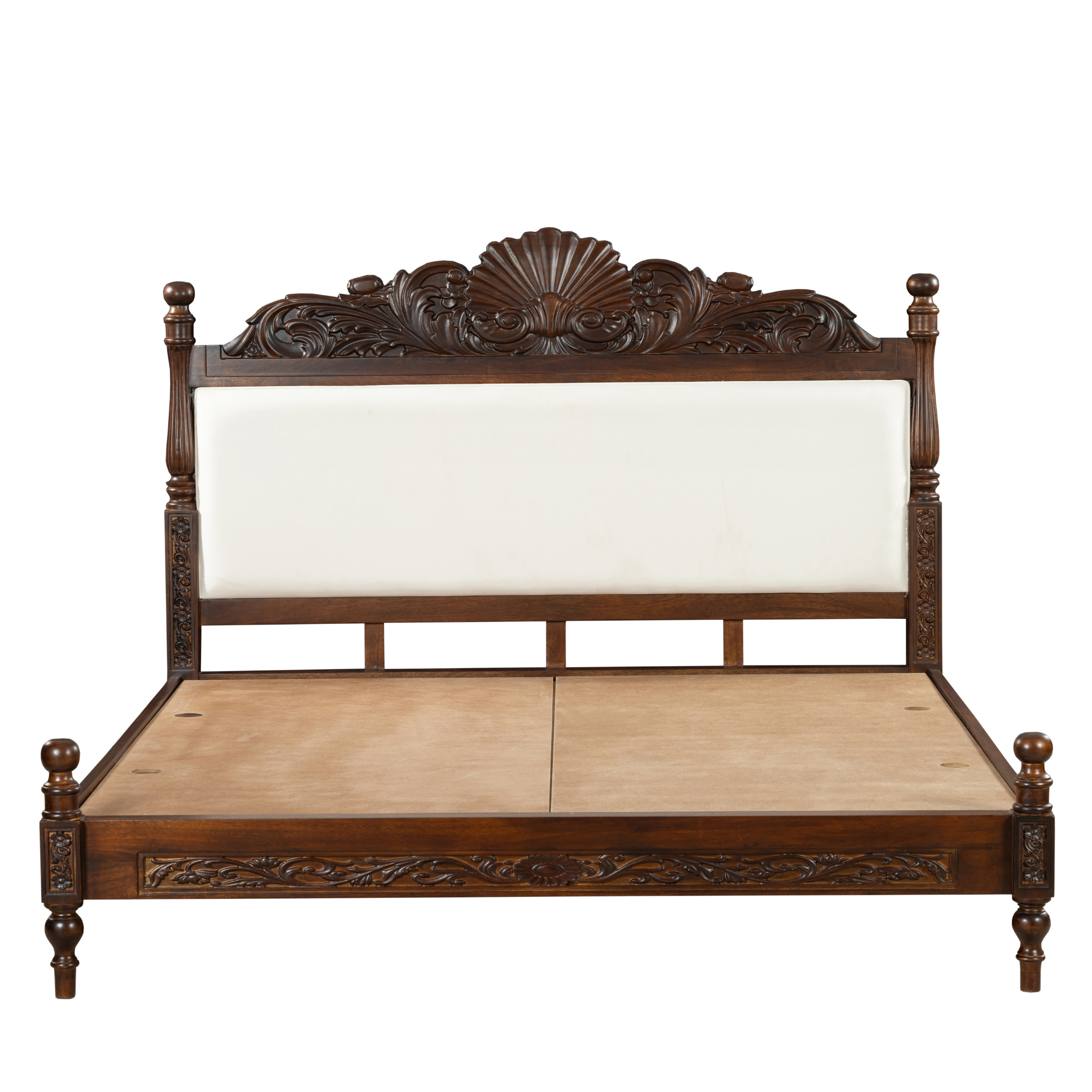 Imperial Shellwood Bedframe: A Regal Harmony of Carving & Comfort