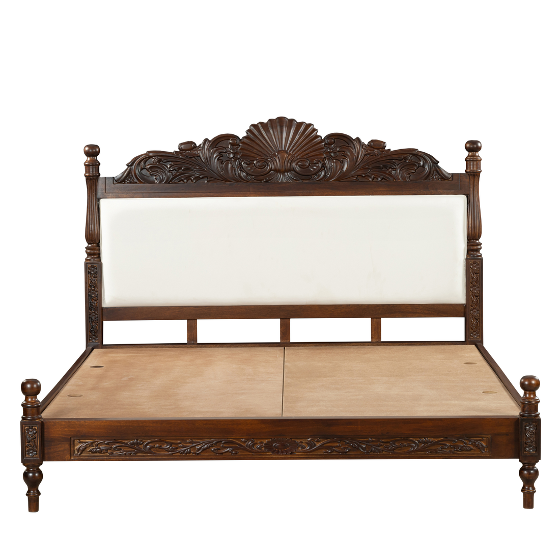 Imperial Shellwood Bedframe: A Regal Harmony of Carving & Comfort