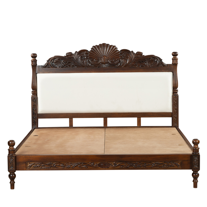 Imperial Shellwood Bedframe: A Regal Harmony of Carving & Comfort