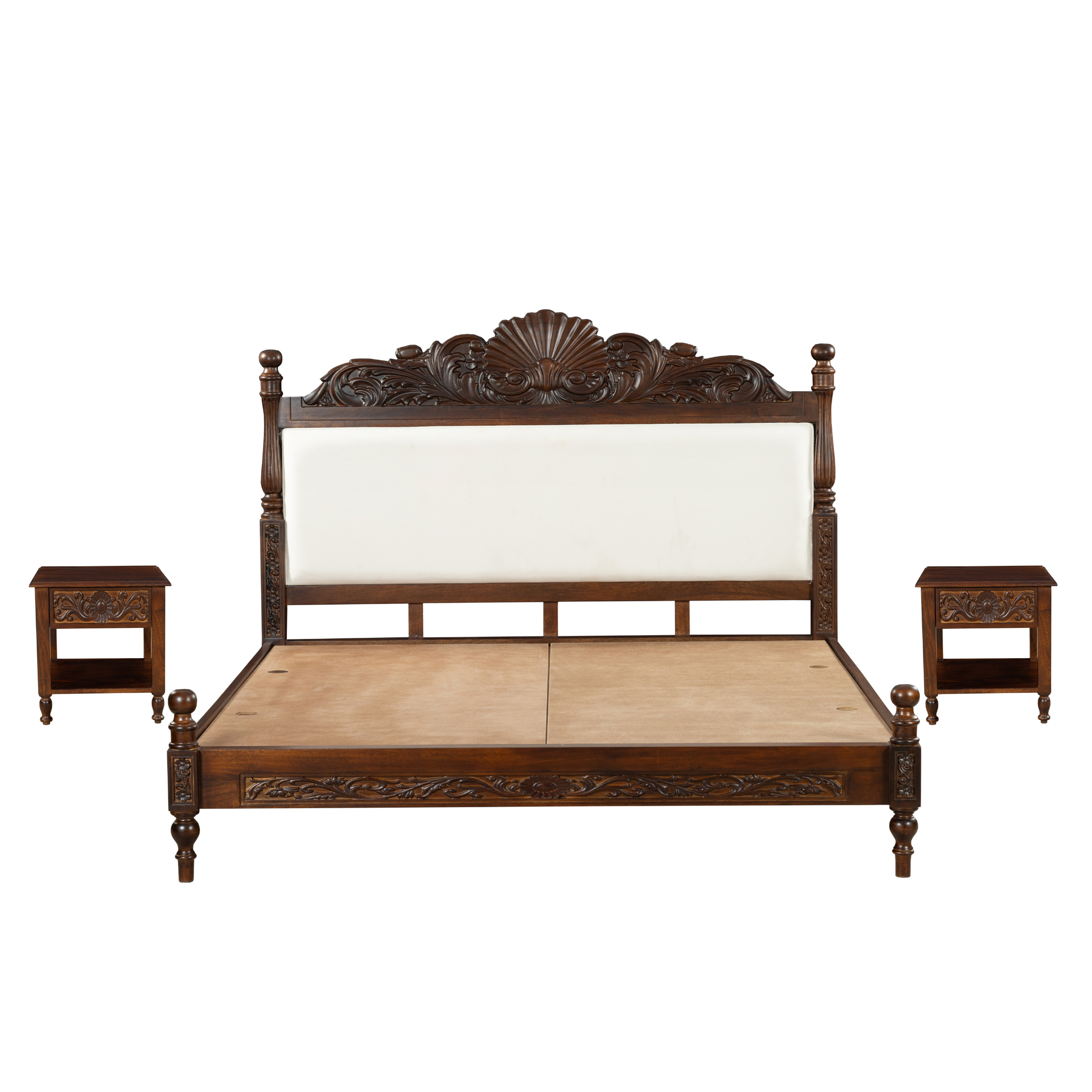 Imperial Shellwood Bedframe: A Regal Harmony of Carving & Comfort