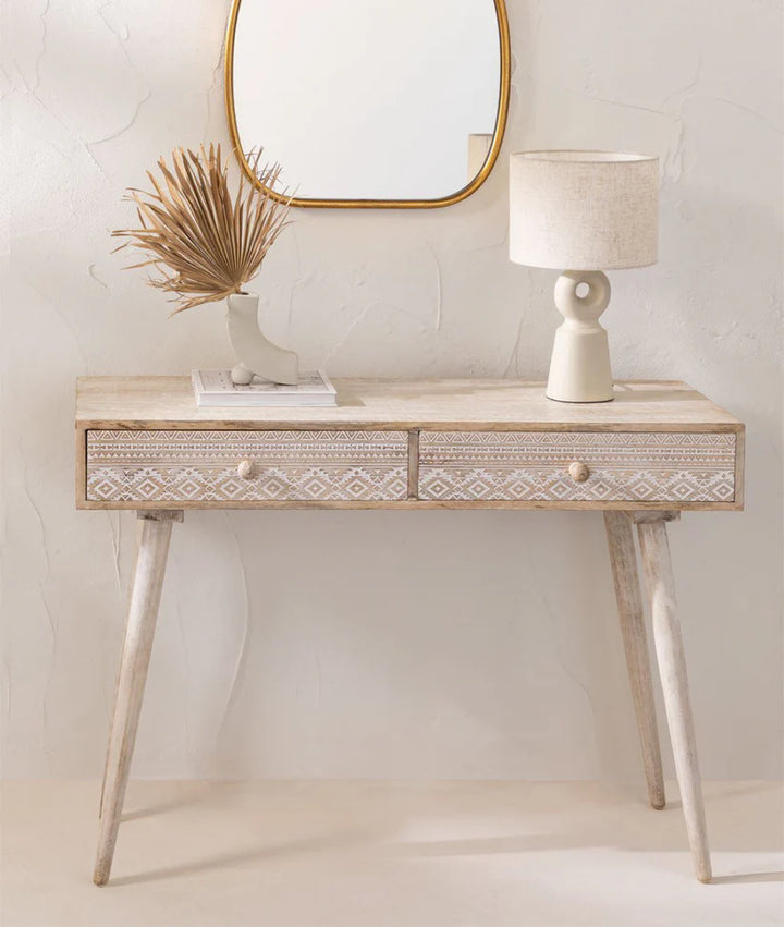 Nordic Carved Wood Study Table