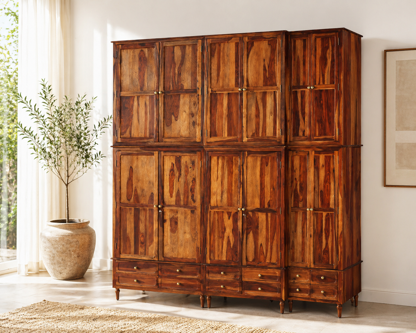 GrandEstate Solid Wood Multi-Door Wardrobe with Drawers