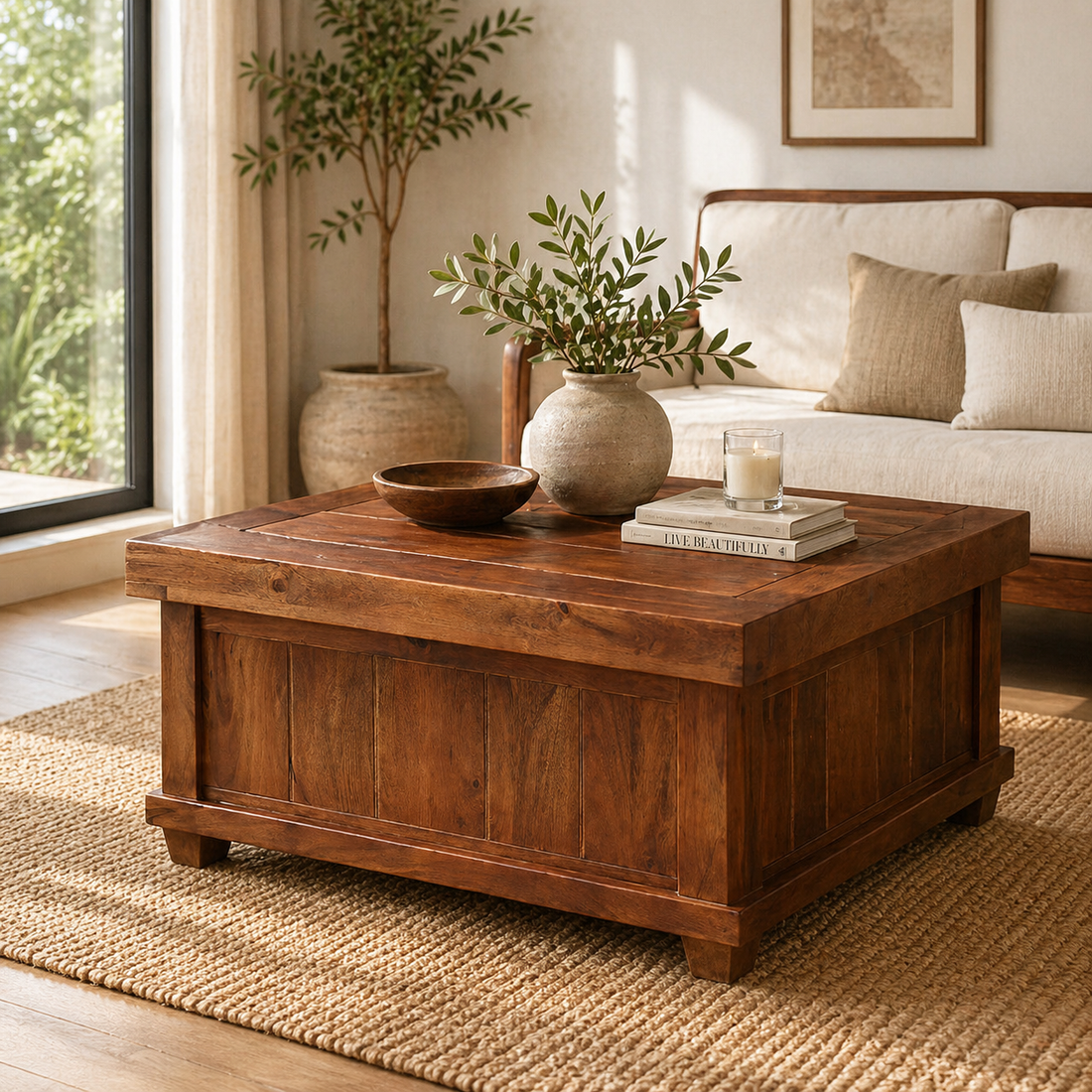 FlexiLift Solid Wood Coffee Table with Expandable Top Storage