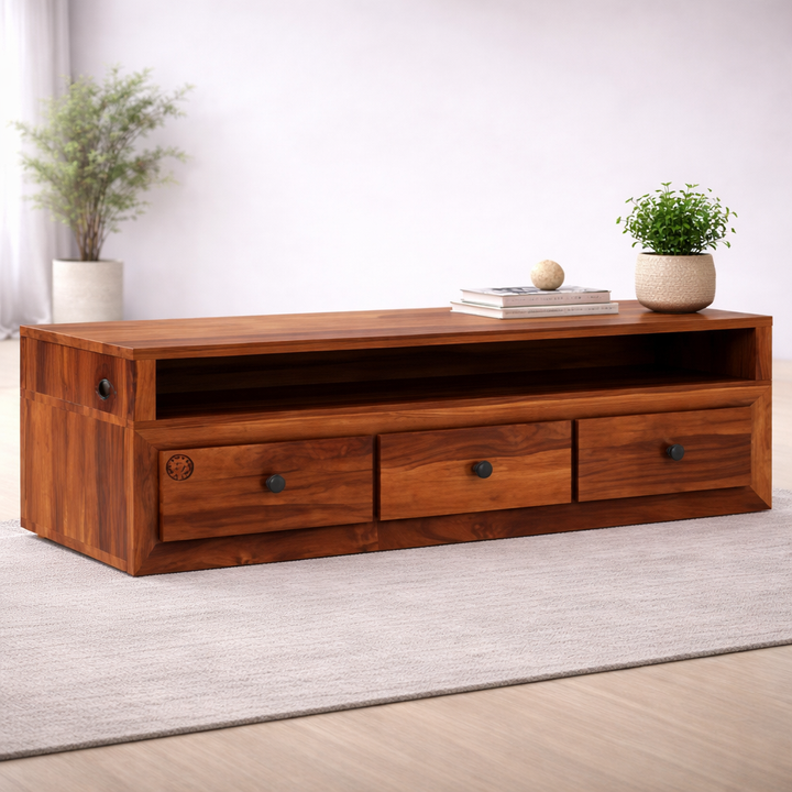 The Artisan Low-Profile Triple-Drawer Media Console