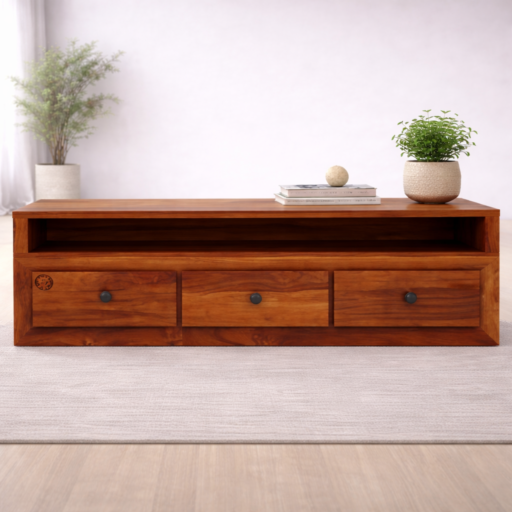 The Artisan Low-Profile Triple-Drawer Media Console