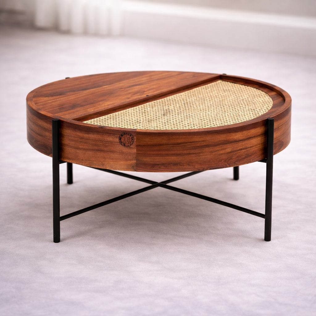 The Artisan Cane-Inlay Round Coffee Table