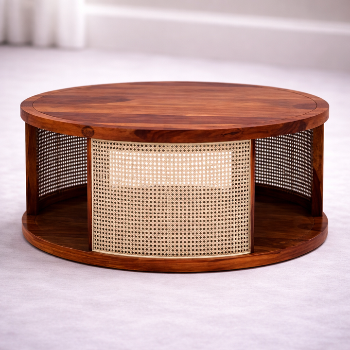 The Artisan Cane-Mesh Barrel Coffee Table
