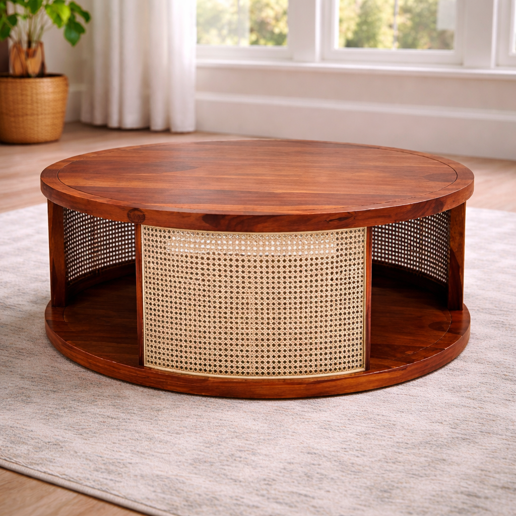 The Artisan Cane-Mesh Barrel Coffee Table