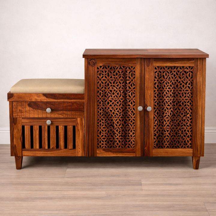 The Artisan Lattice-Front Storage & Bench Unit