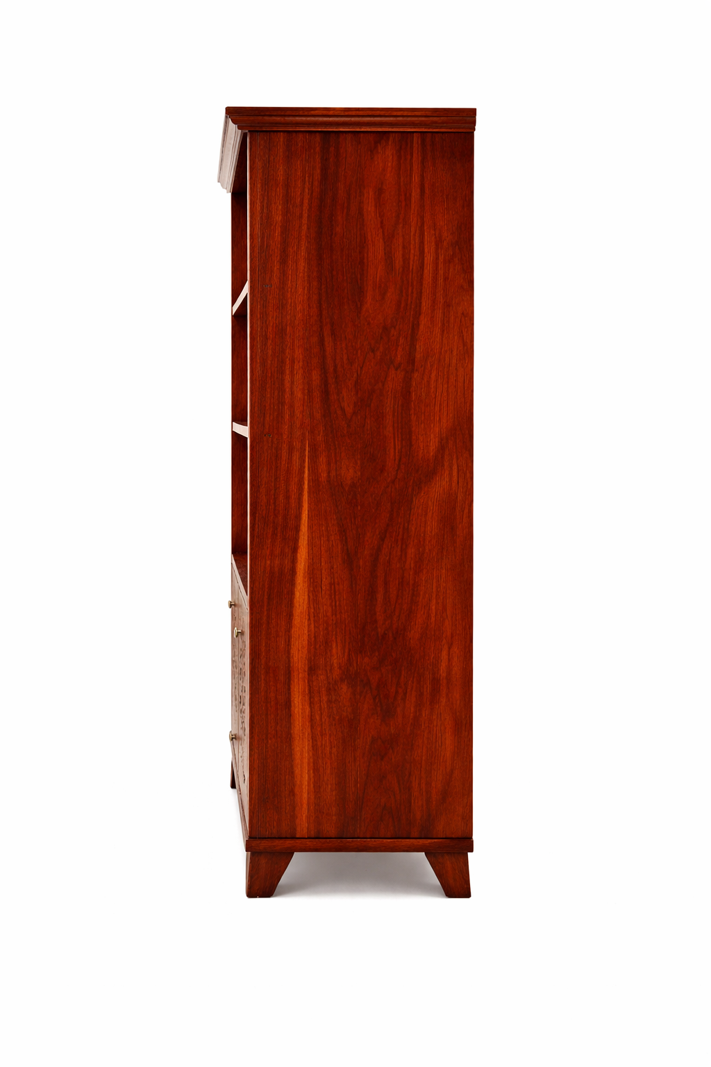 The Artisan Three-Tier Bookshelf with Geometric Latticework Doors