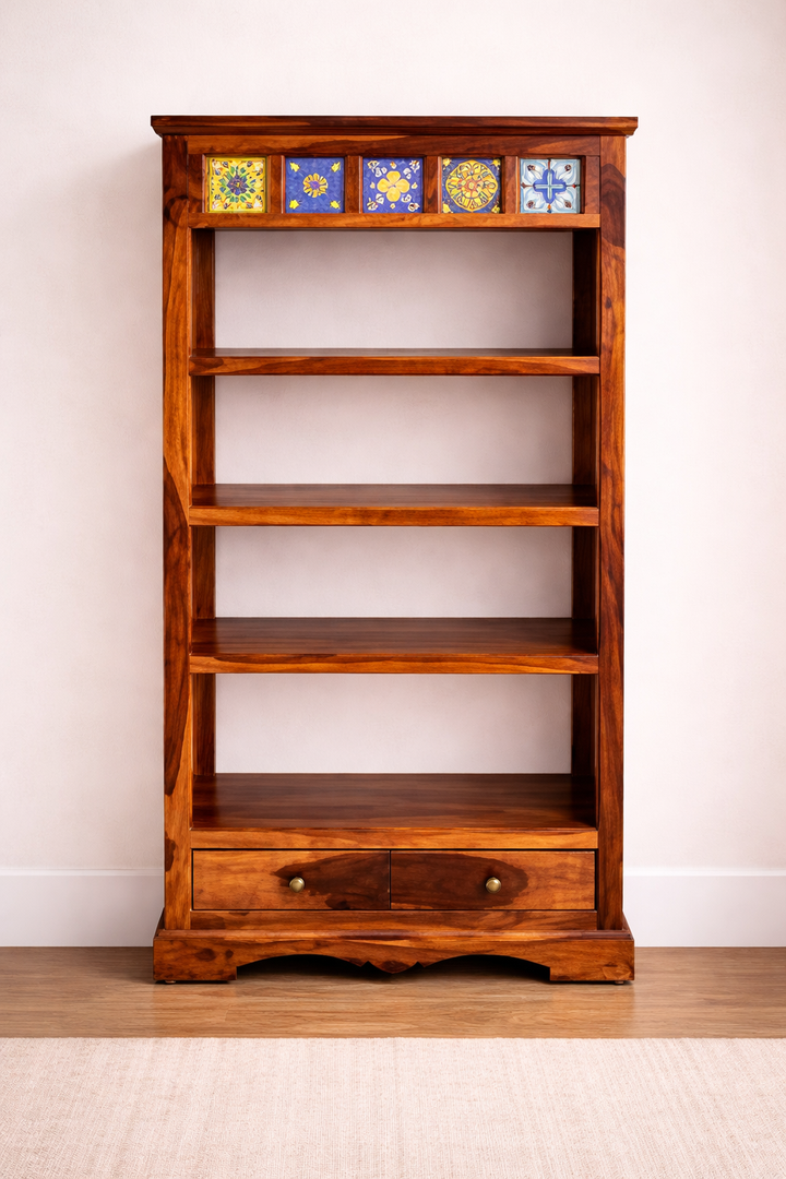 The Artisan Five-Tier Bookshelf with Hand-Painted Tile Inlay