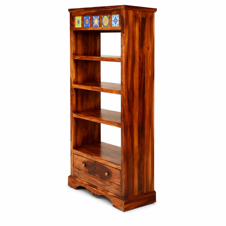 The Artisan Five-Tier Bookshelf with Hand-Painted Tile Inlay