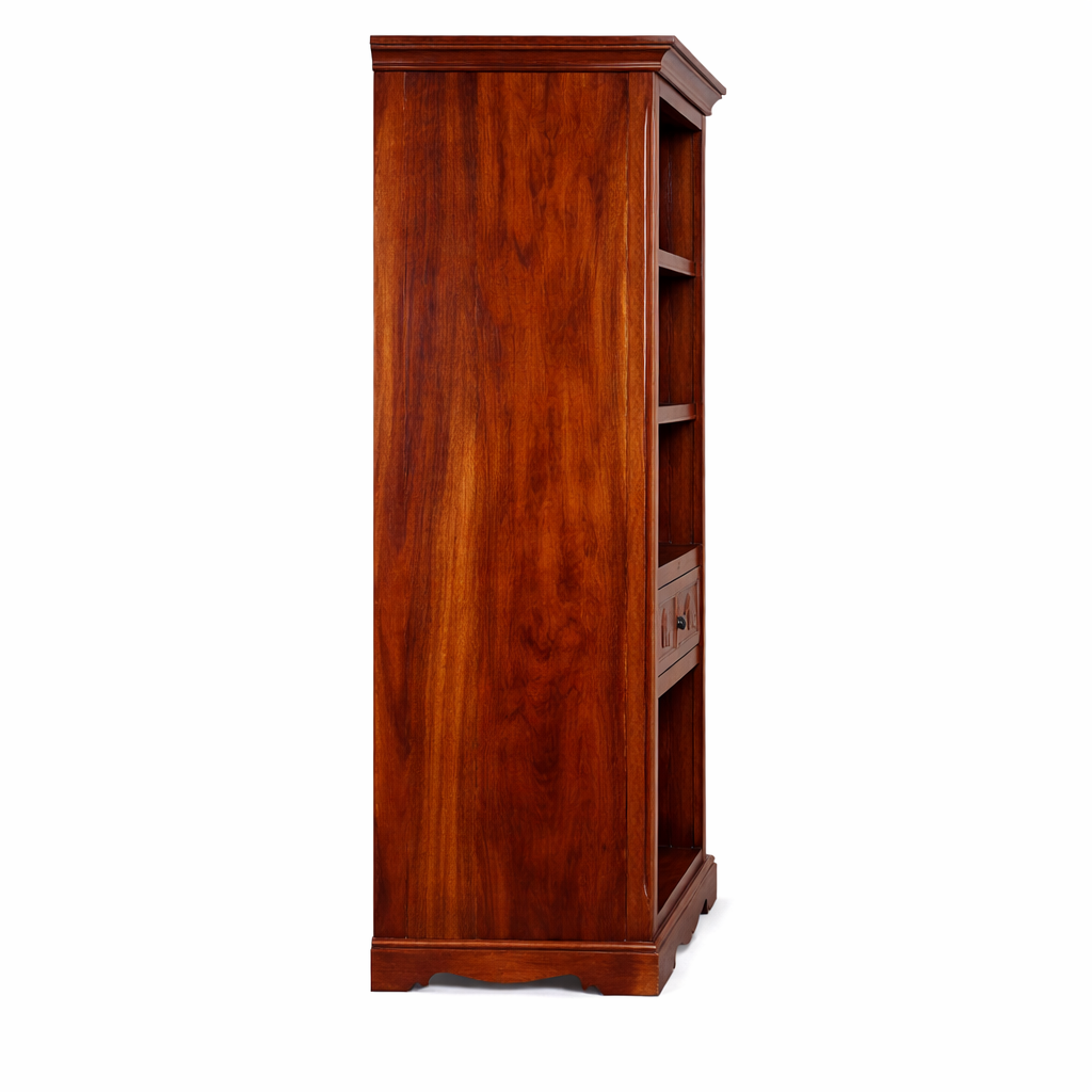 The Artisan Heritage Three-Tier Bookshelf with Carved Drawer