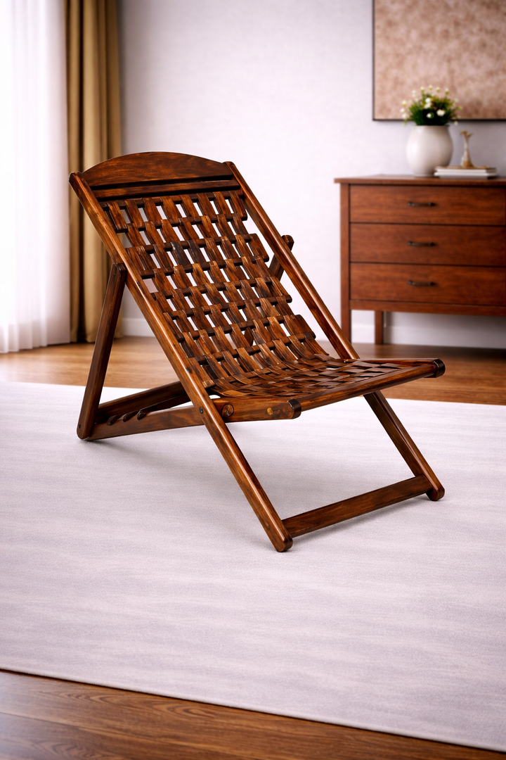 The Artisan Woven-Lattice Folding Deck Chair