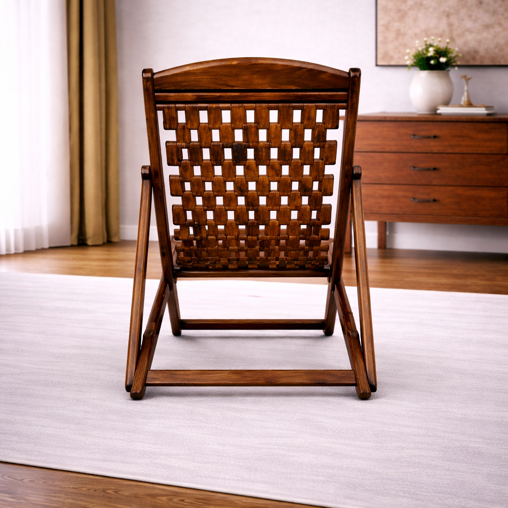 The Artisan Woven-Lattice Folding Deck Chair