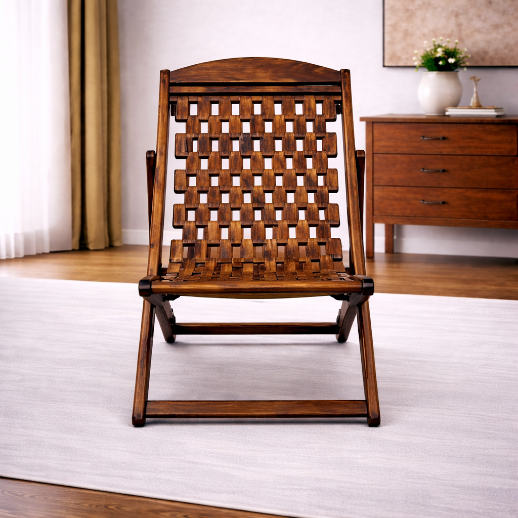 The Artisan Woven-Lattice Folding Deck Chair