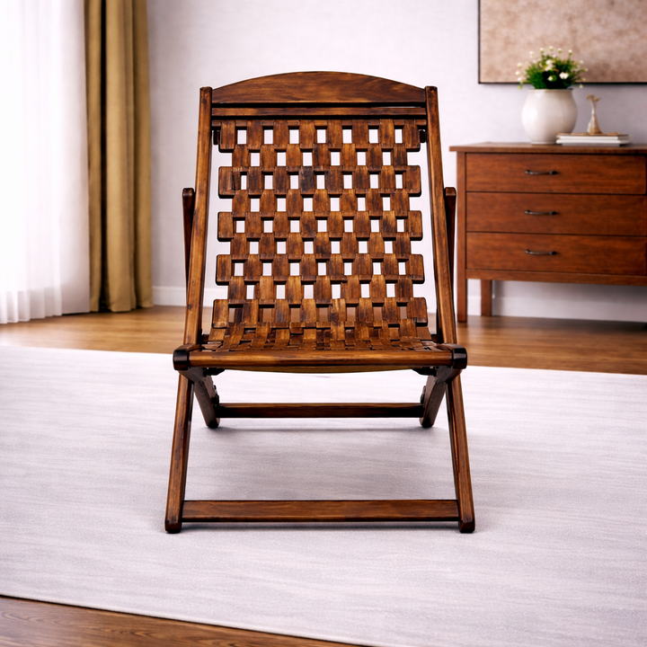 The Artisan Woven-Lattice Folding Deck Chair